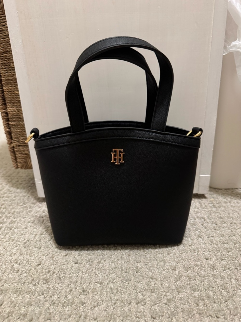 Tommy Hilfiger Black Pebbled Leather Top-Handle Tote